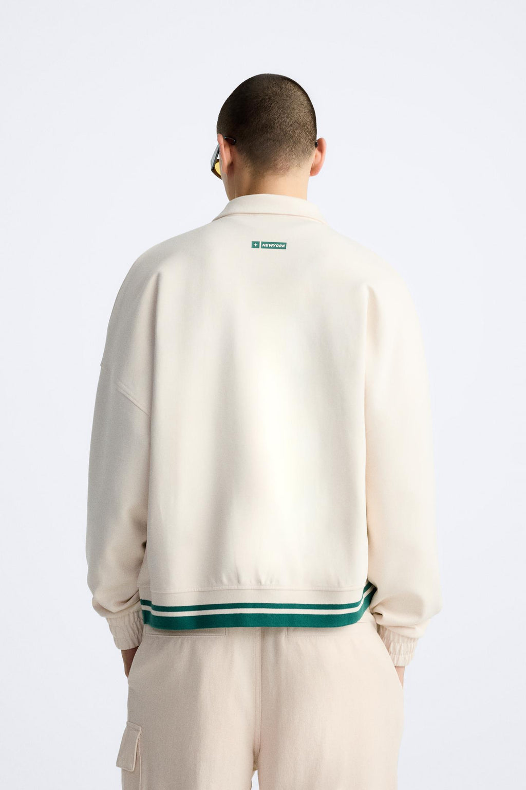 ZARA BOMBER JACKET WITH PATCHES IN BEIGE