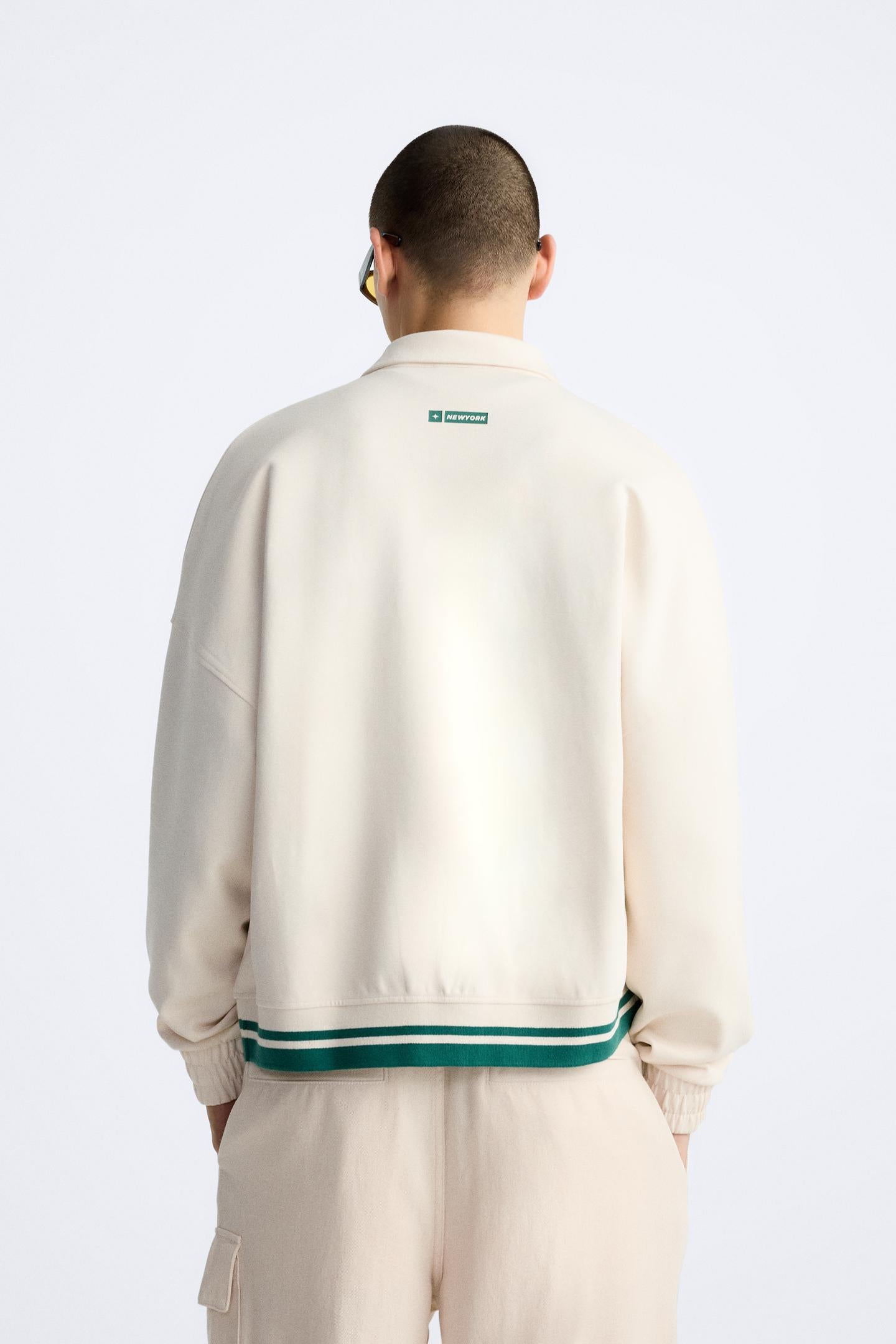 ZARA BOMBER JACKET WITH PATCHES IN BEIGE