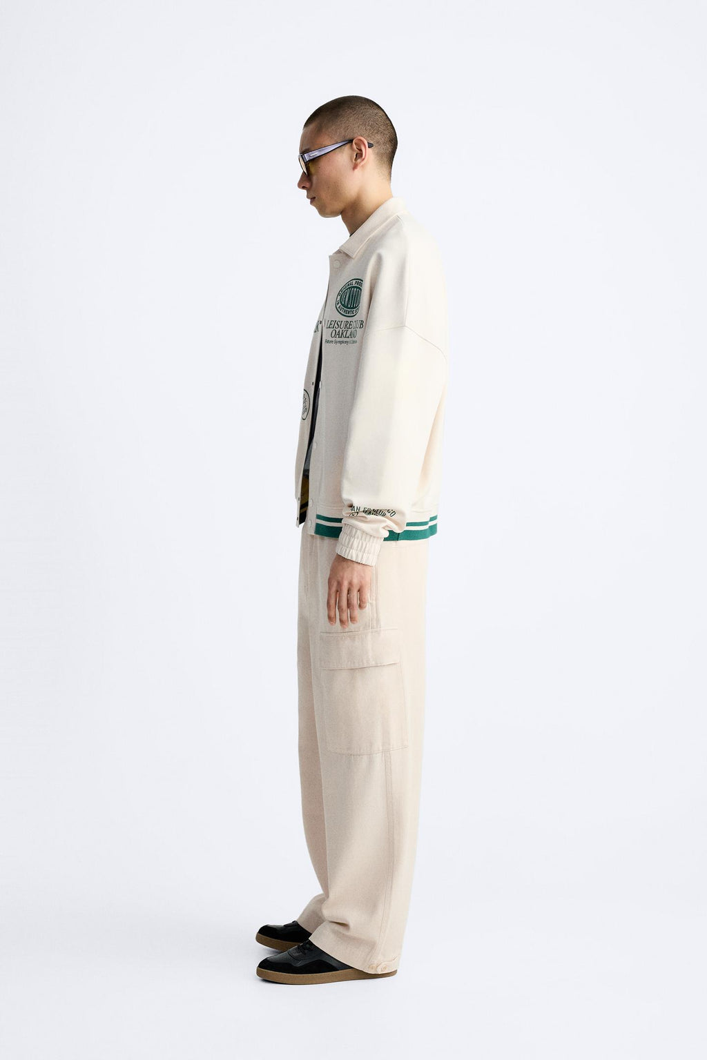 ZARA BOMBER JACKET WITH PATCHES IN BEIGE