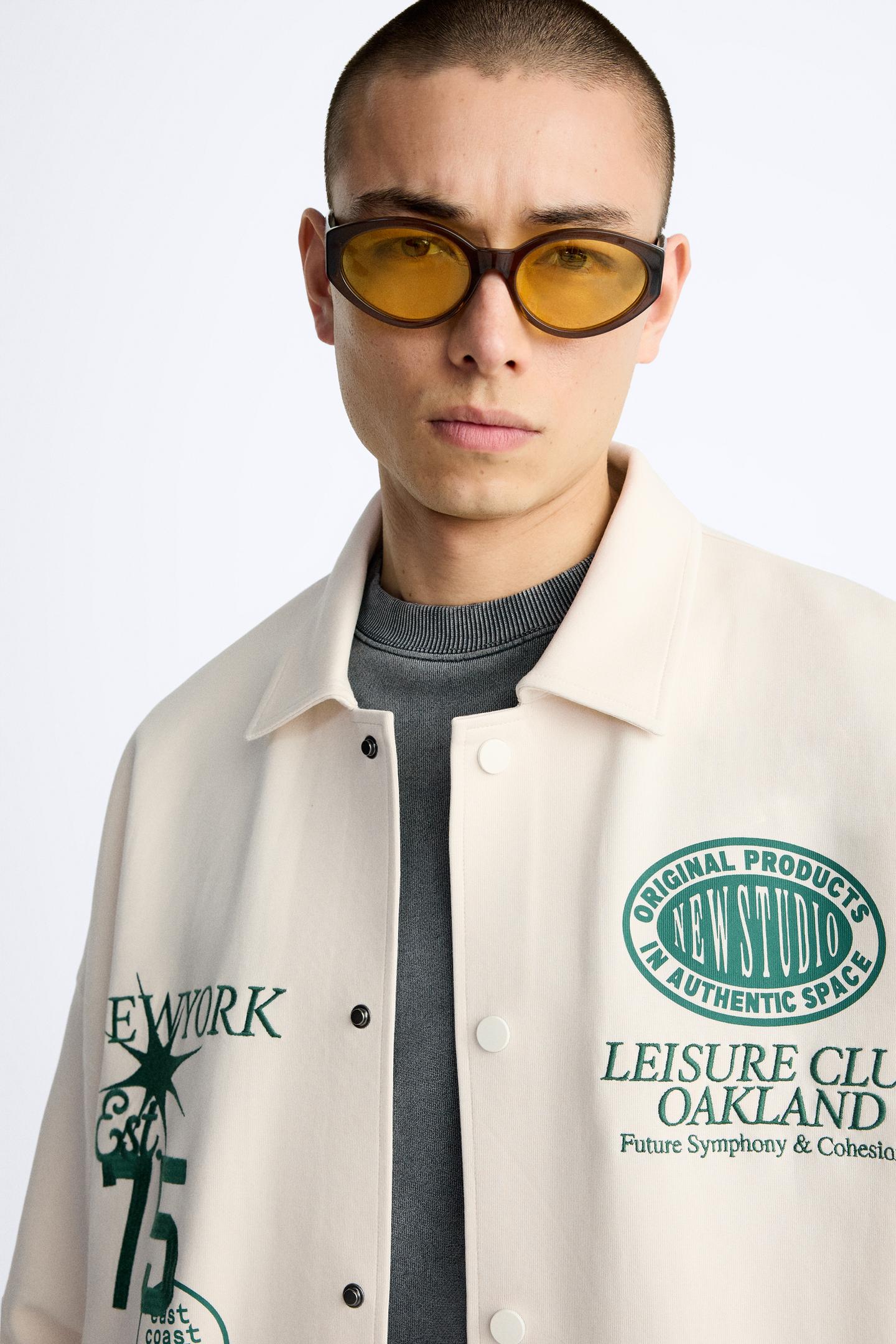 ZARA BOMBER JACKET WITH PATCHES IN BEIGE