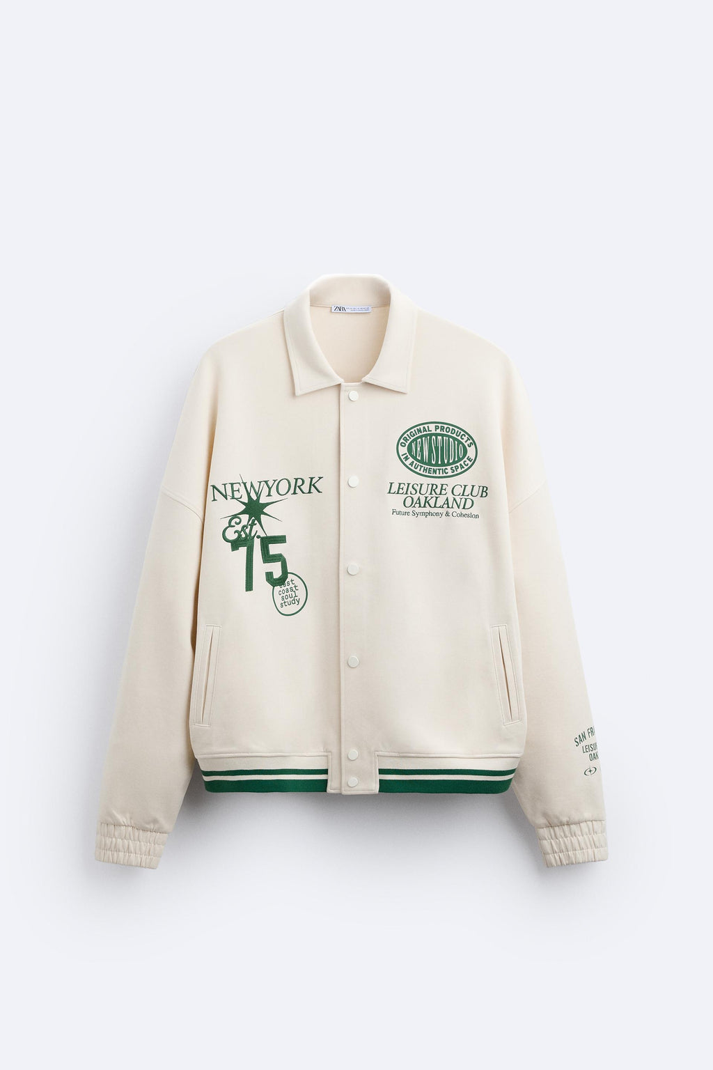 ZARA BOMBER JACKET WITH PATCHES IN BEIGE