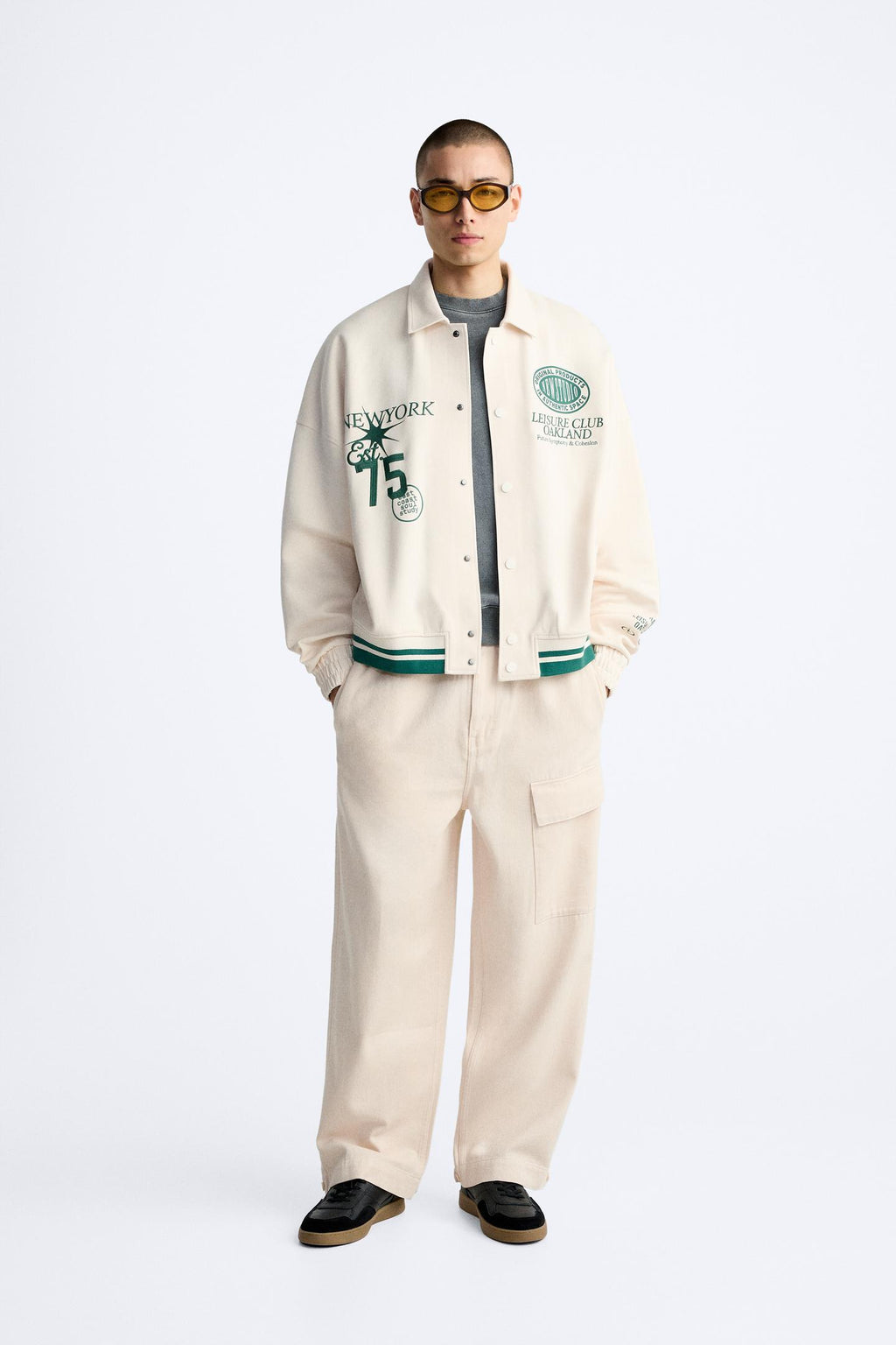 ZARA BOMBER JACKET WITH PATCHES IN BEIGE