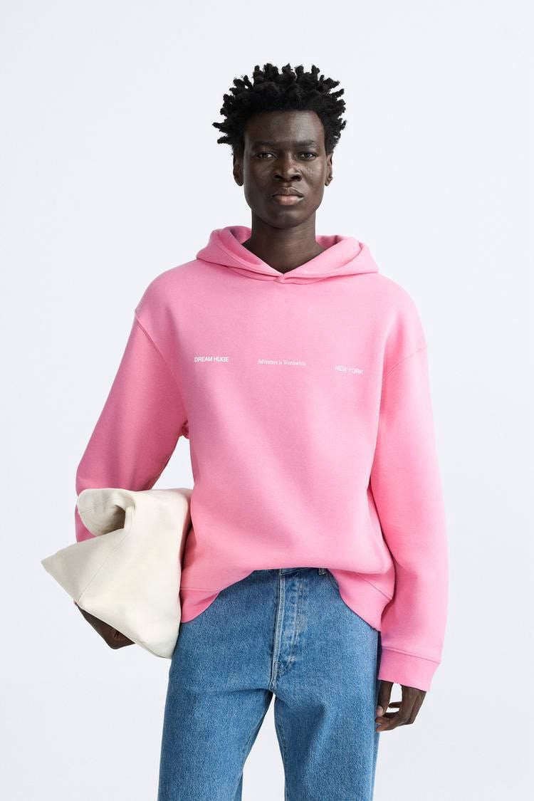 ZARA PRINTED HOODIE IN PINK