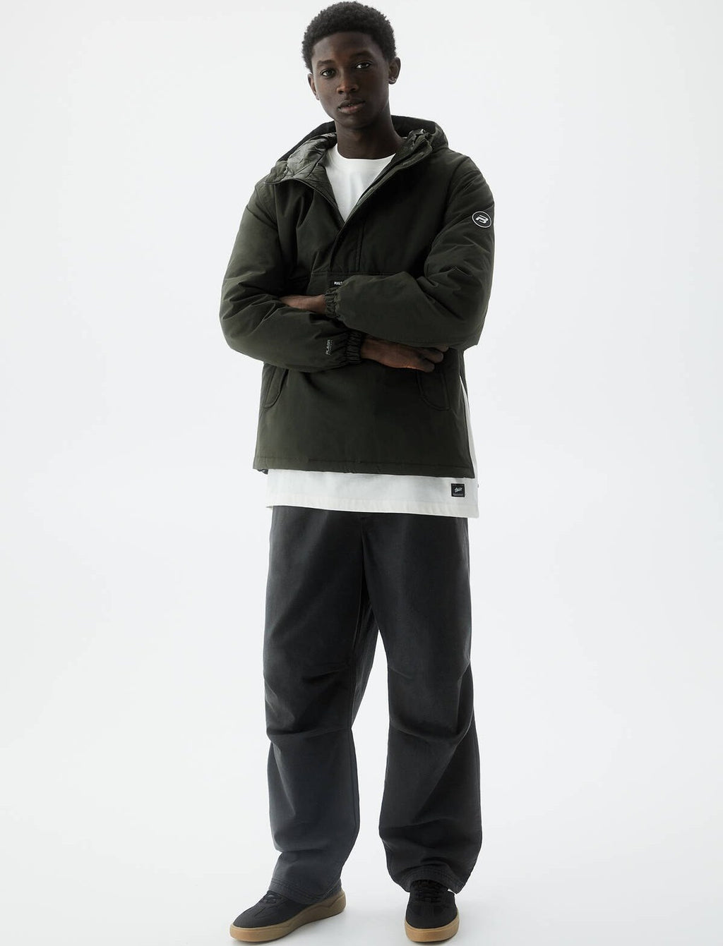 PULL & BEAR JACKET WITH POUCH POCKET IN OLIVE