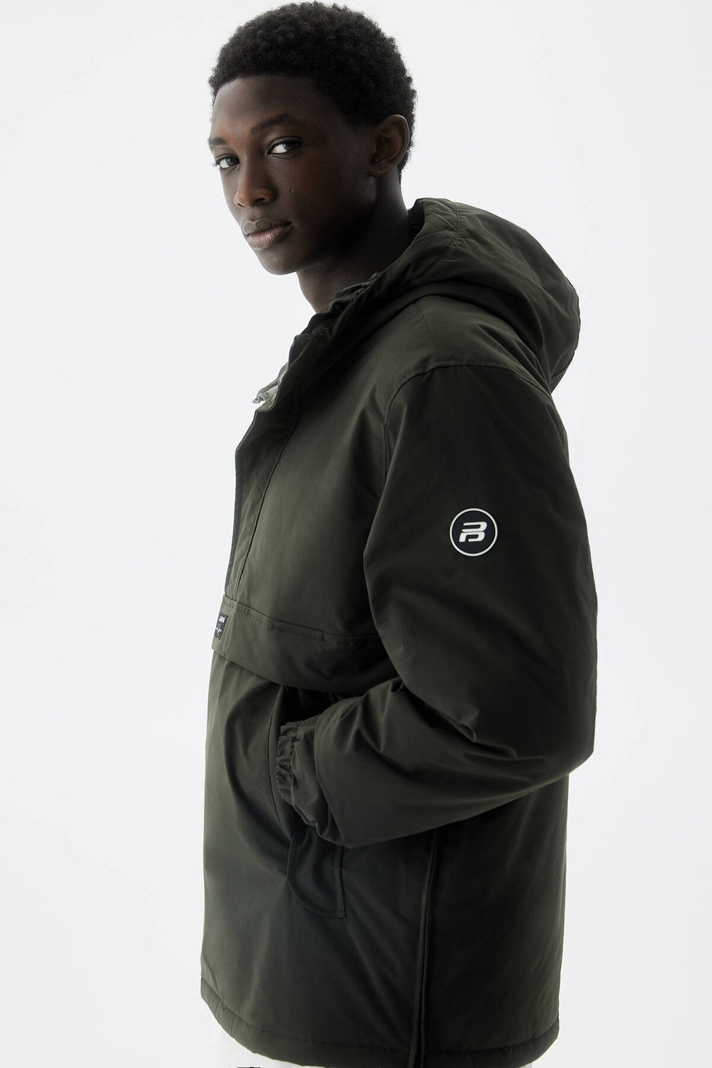 PULL & BEAR JACKET WITH POUCH POCKET IN OLIVE