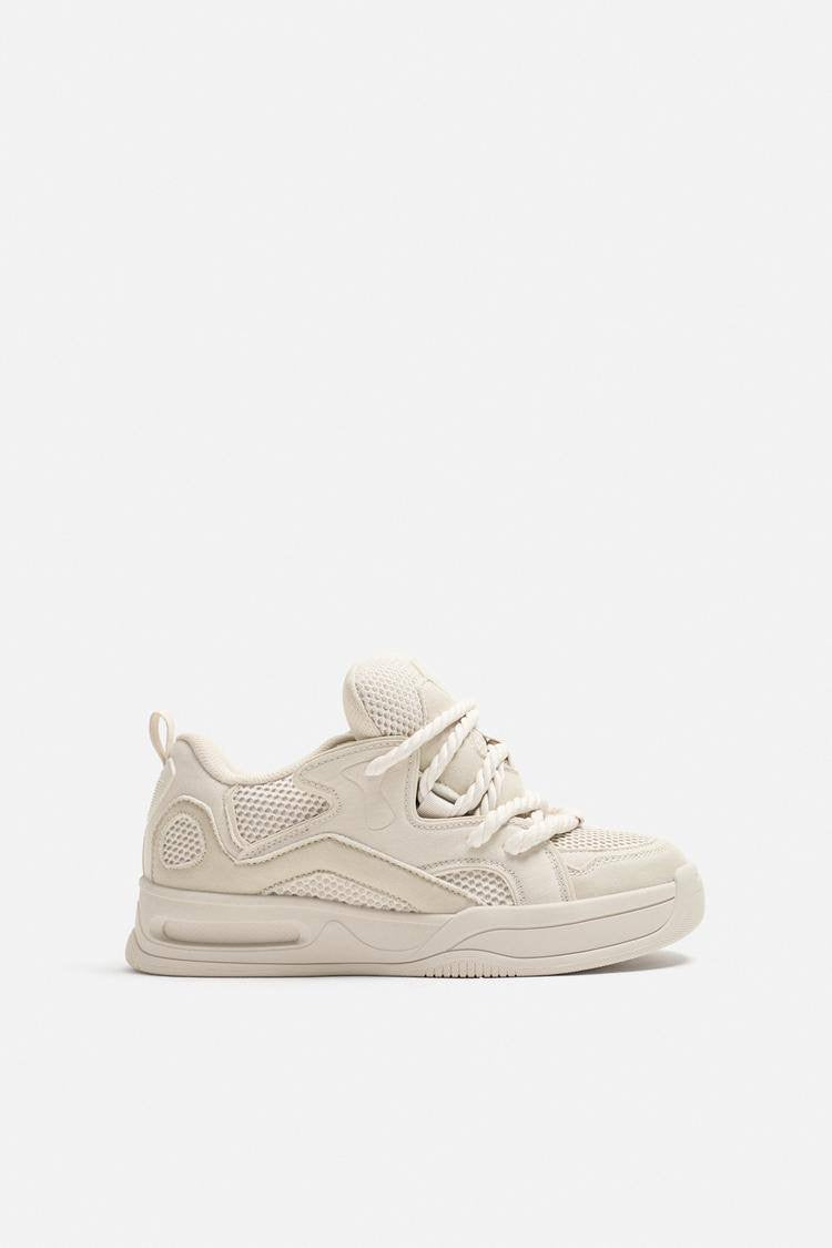 ZARA ROPE-LACE SKATE TRAINERS IN BEIGE