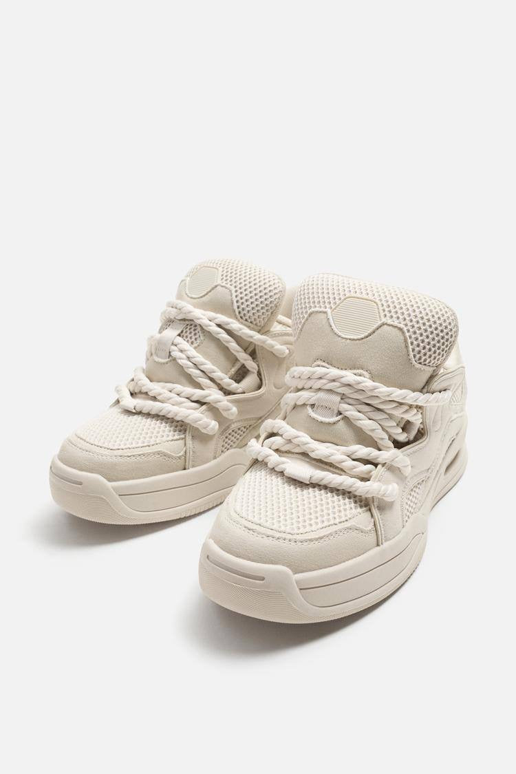 ZARA ROPE-LACE SKATE TRAINERS IN BEIGE