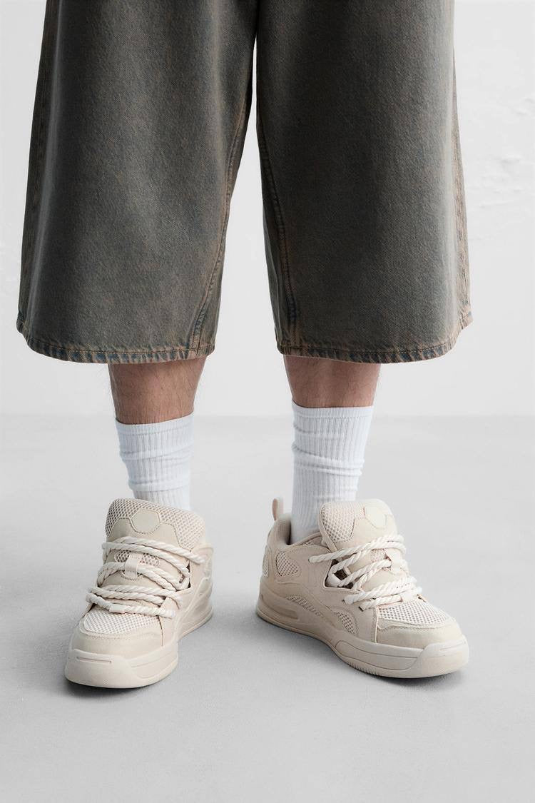 ZARA ROPE-LACE SKATE TRAINERS IN BEIGE