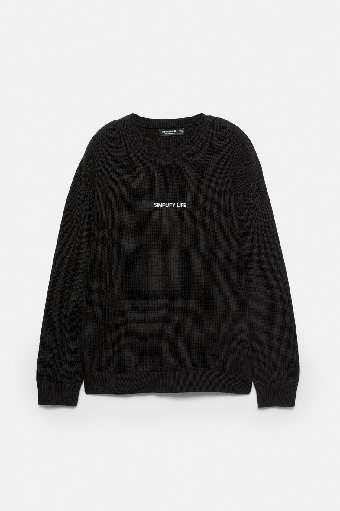 PULL&BEAR - EMBROIDERED TEXT SWEATER