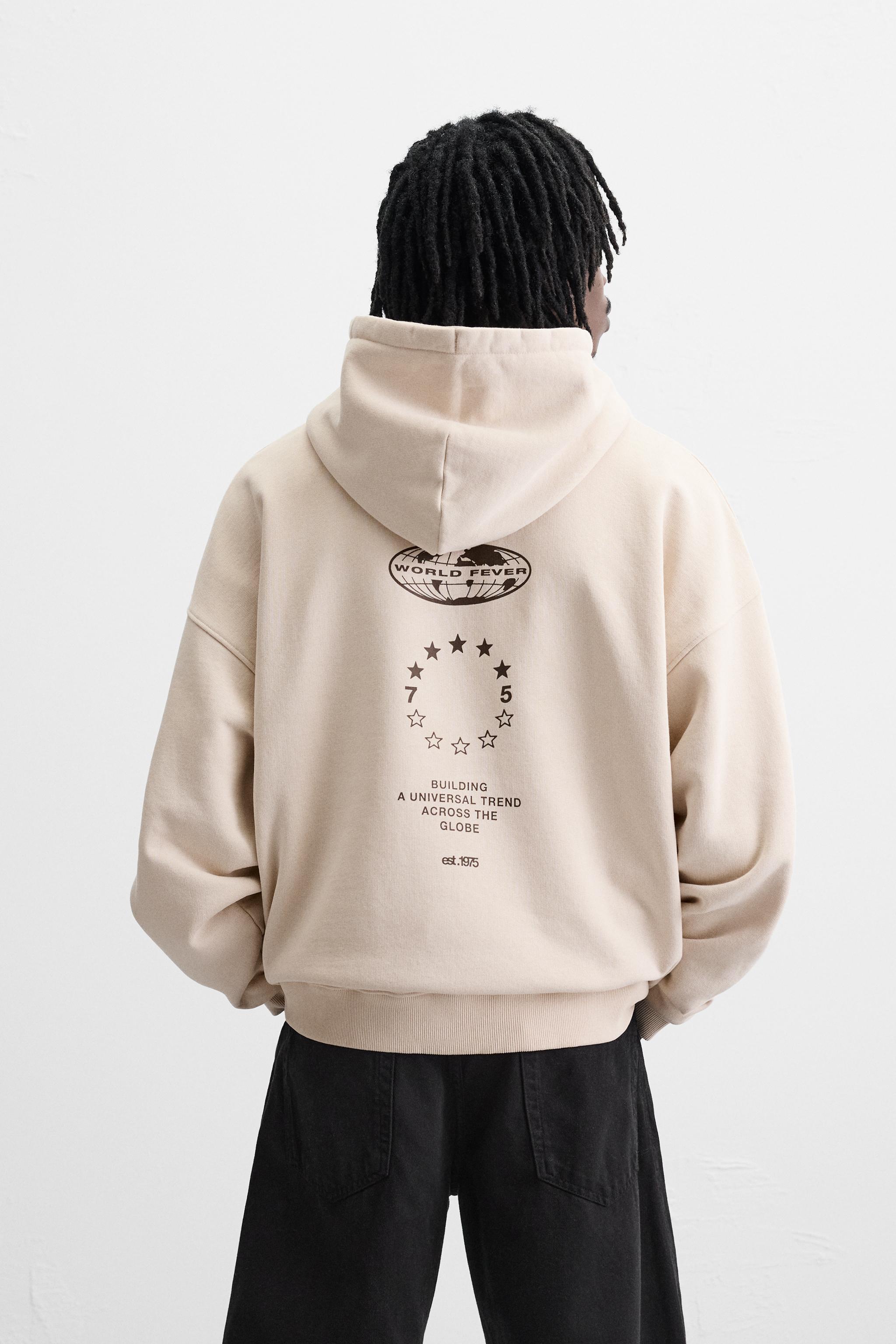 ZARA PRINTED HOODIE IN BEIGE