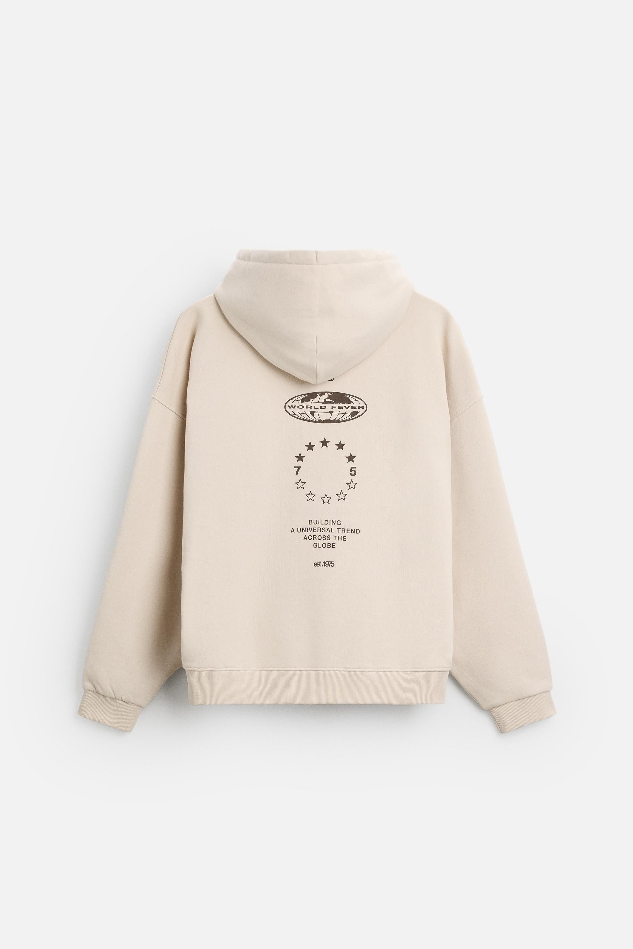 ZARA PRINTED HOODIE IN BEIGE