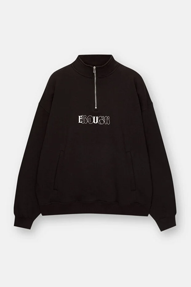 PULL&BEAR QUARTER ZIPPER IN BLACK